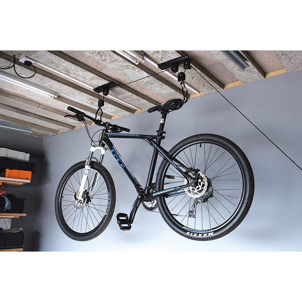 GREAT WORKING TOOLS Juego de 2 soportes para bicicleta de montaje en techo,  sistema de polea para colgar bicicletas
