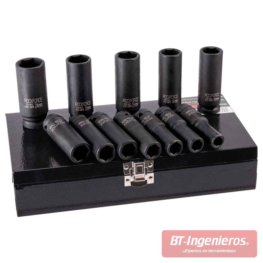 Set de 12 llaves de vaso de impacto largas 10 - 24 mm. Rockforce