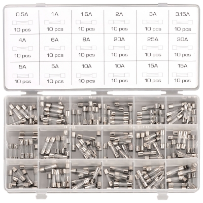 Surtido con 180 fusibles de tubo 20 x 5mm. | 0.5 - 30 A