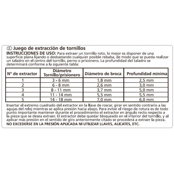 Instrucciones de uso extractores de tornillos Schröder